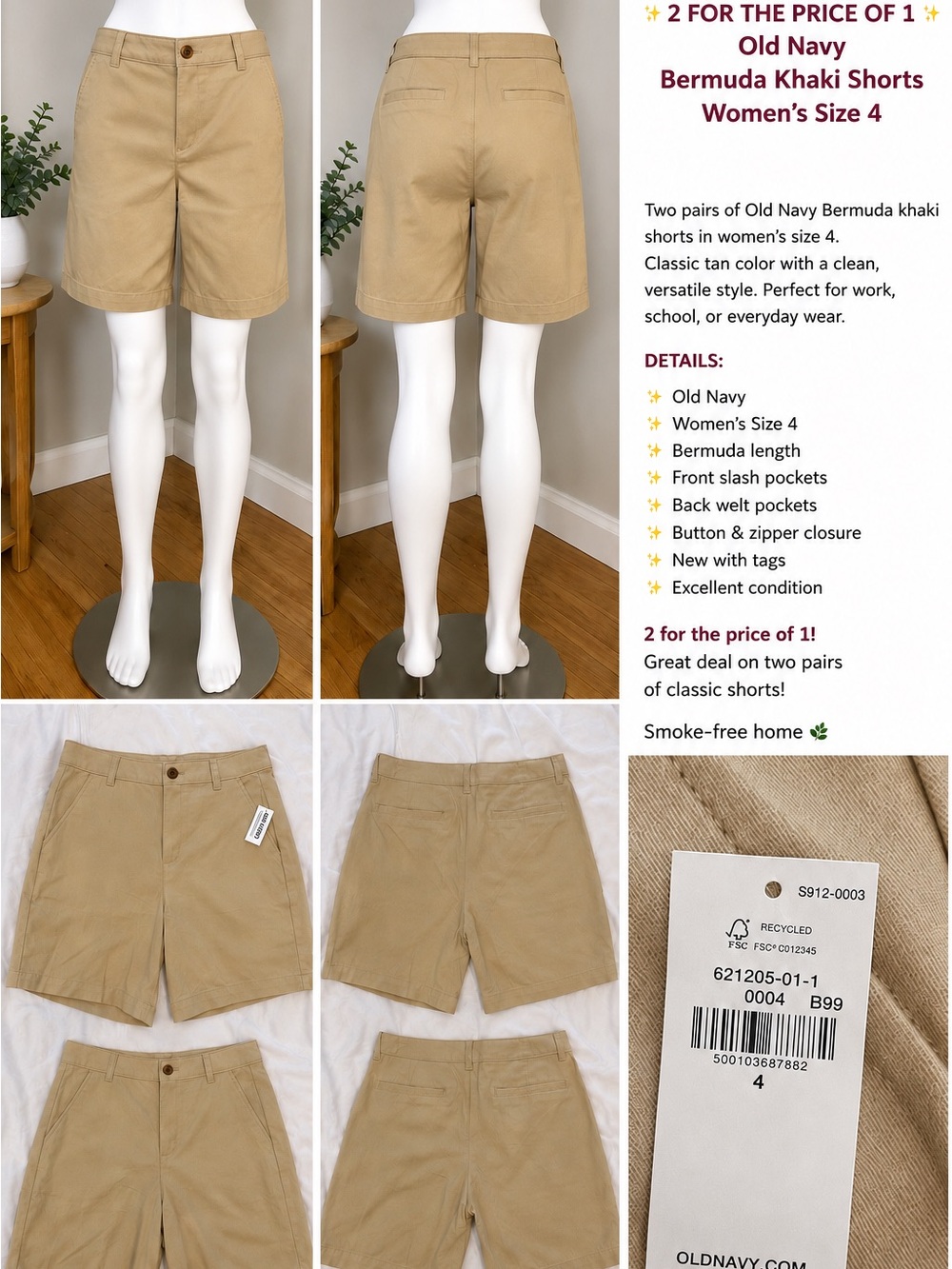 Old Navy Men’s Tan Flat-Front Chino Shorts
